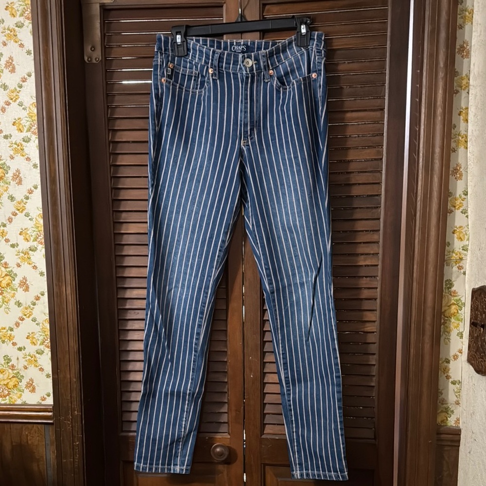 Blue and White Striped Jeans